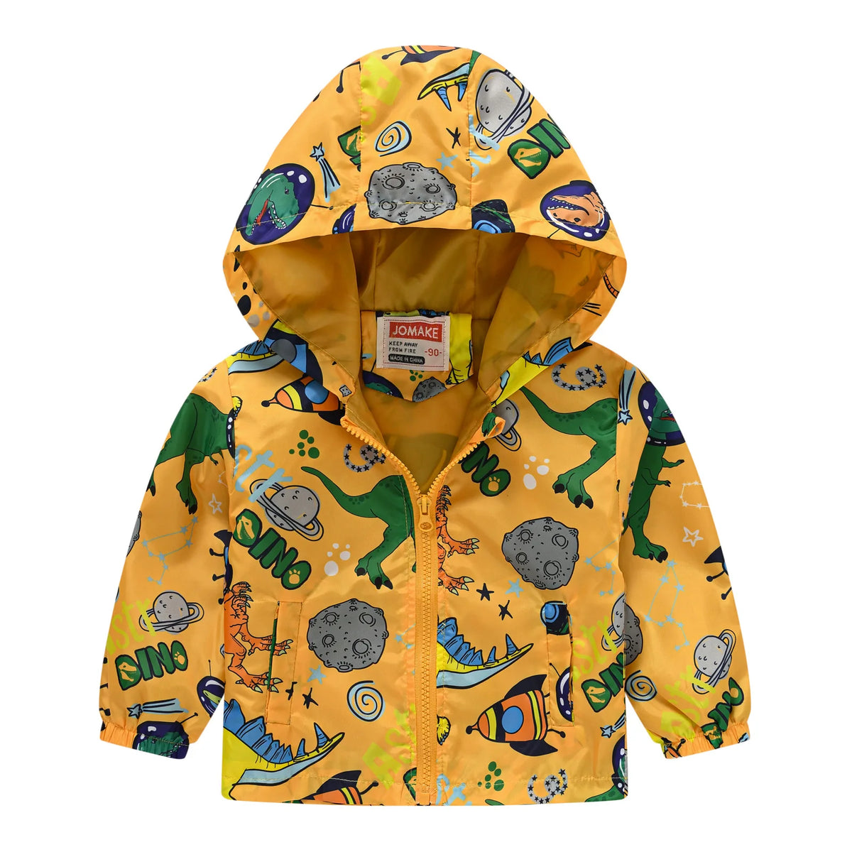 Chaqueta impermeable con capucha para niños y niñas, cortavientos con cremallera y estampado de dinosaurio de dibujos animados, a la moda, novedad
