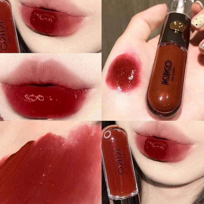 Kiko Labial de Doble Punta Transparente Efecto Espejo, No se Desvanece, No se Transfiere, Brillo Labial Tono Té con Leche, Pasta de Frijol, Maquillaje Labial Natural