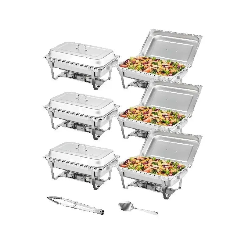 SucceBuy plato de frotamiento rectangular de 8 cuartos, 2/4/6 paquetes con sartenes de tamaño completo, calentador de Catering para Buffet, servidor, soporte plegable, bandeja de soporte de combustible