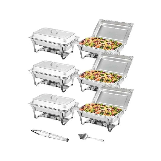 SucceBuy plato de frotamiento rectangular de 8 cuartos, 2/4/6 paquetes con sartenes de tamaño completo, calentador de Catering para Buffet, servidor, soporte plegable, bandeja de soporte de combustible
