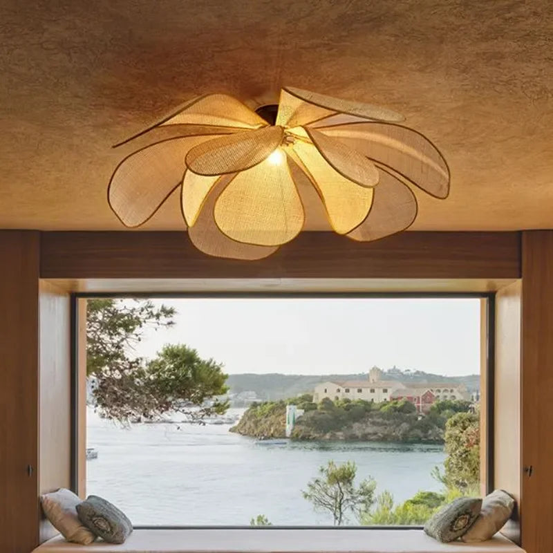 Lámparas de techo, lámpara colgante de ratán con forma de flor, lámpara colgante de ratán tejido para sala de estar, comedor, casa de huéspedes, decoración del hogar