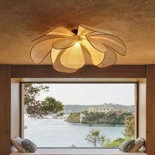 Lámparas de techo, lámpara colgante de ratán con forma de flor, lámpara colgante de ratán tejido para sala de estar, comedor, casa de huéspedes, decoración del hogar