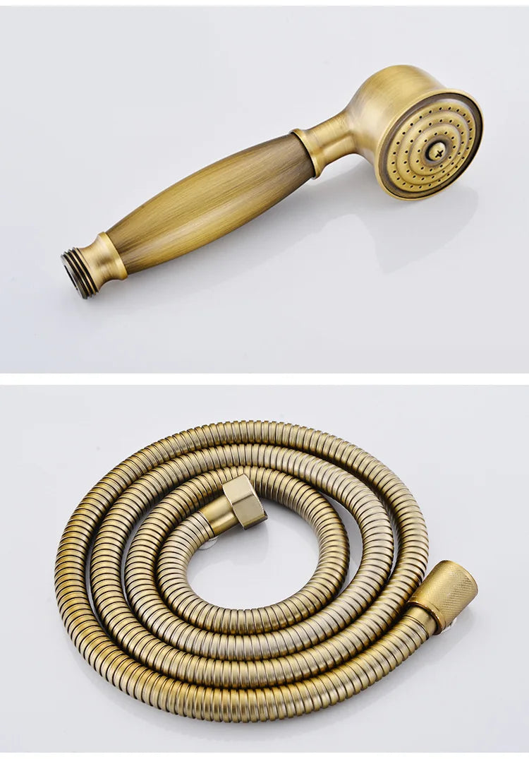 Grifo de ducha de baño antiguo, mezclador de bañera caliente y fría, grifo de grúa, montaje en pared, Material de latón, juego de baño de Bambú
