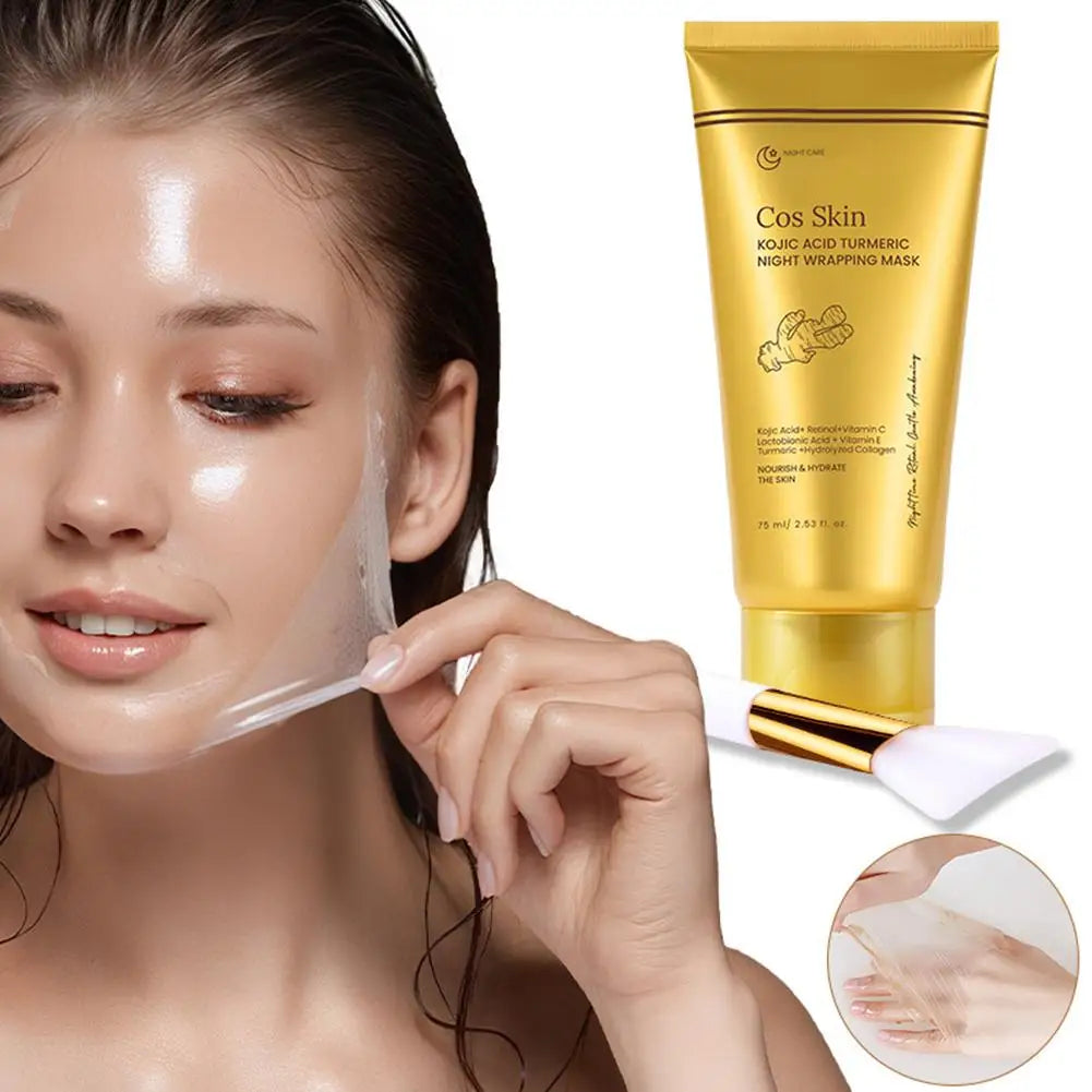 Kit de Mascarilla Nocturna Exfoliante con Ácido Kójico y Cúrcuma, Colágeno Hidrolizado Nutritivo, Piel Radiante, Reafirmante y Revitalizante