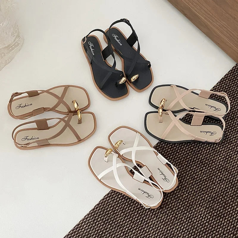 Sandalias de fondo plano de estilo francés para mujer, ropa para exteriores, Material de PVC de alta calidad, zapatillas de estilo romano para adultos, novedad de 2024