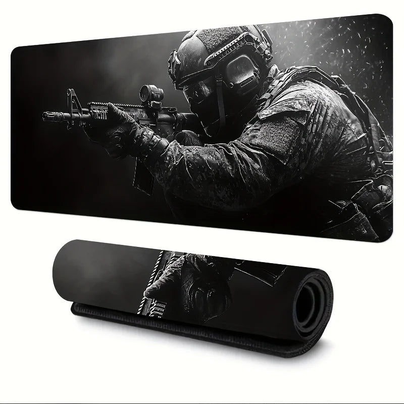 Alfombrilla de Ratón Grande con Diseño Táctico de Soldado, Antideslizante, XXL, Accesorios para Juegos, Bordes Cosidos, para el Hogar y para Jugar, para Jugadores de FPS
