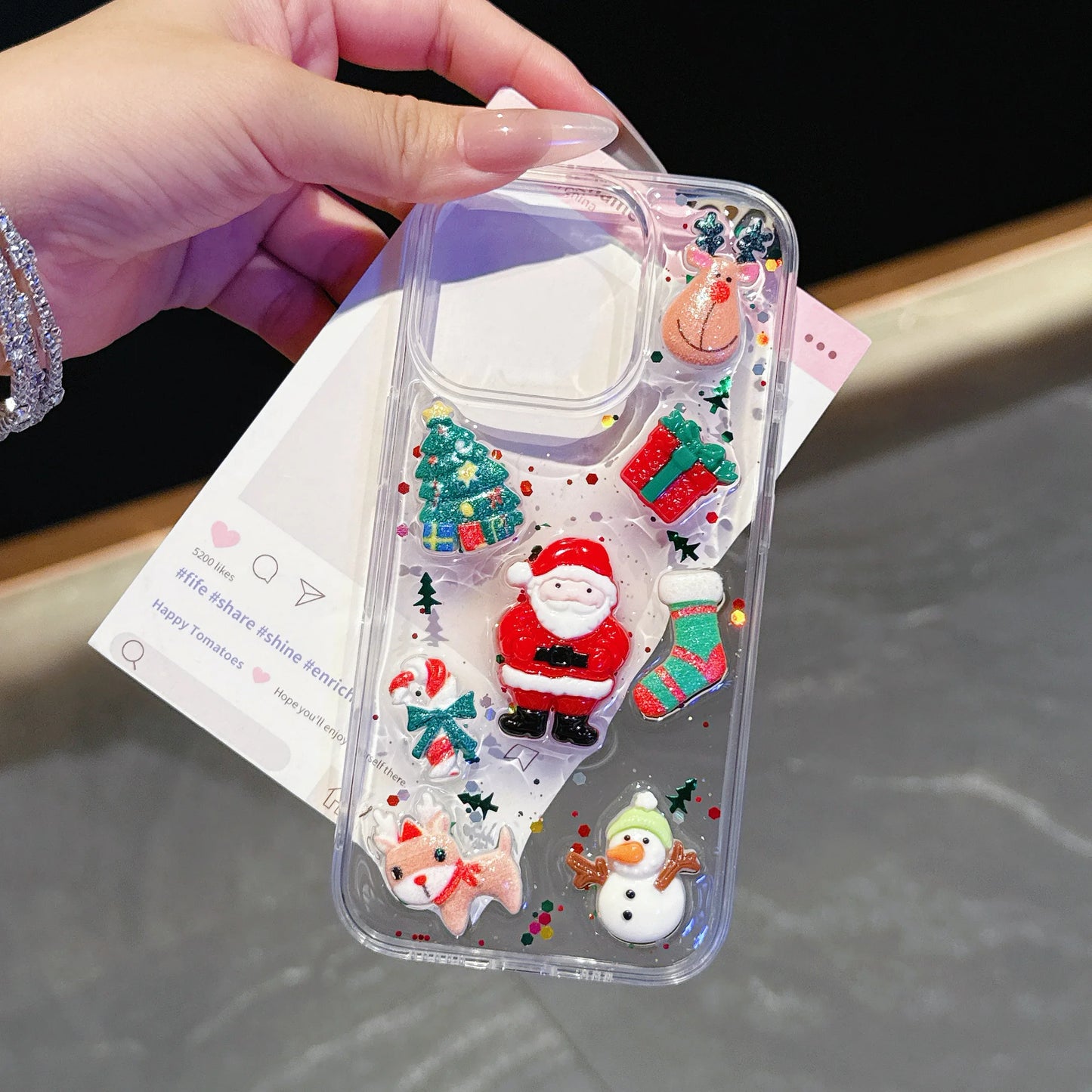 Funda de teléfono con purpurina y pegamento creativo de Papá Noel de Navidad con dibujos animados en 3D para iPhone 17 Air 16 15 14 13 Pro Max Plus