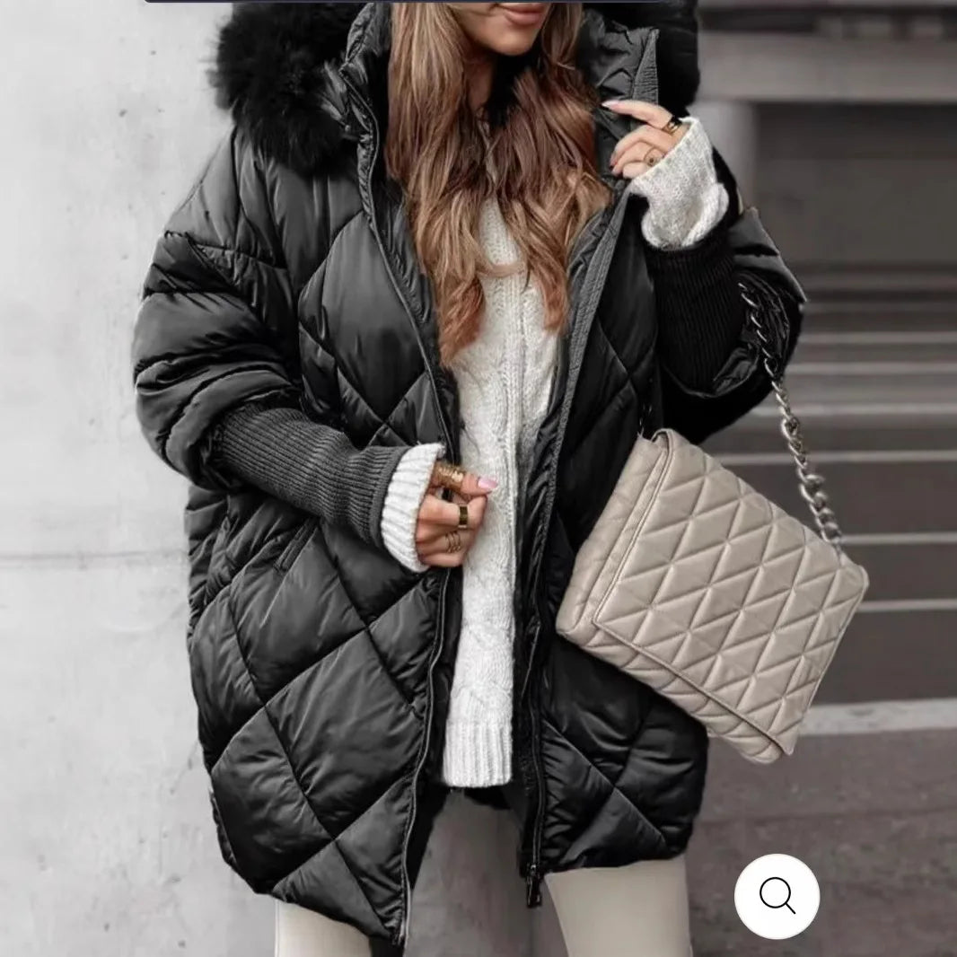 Ropa de Invierno de algodón cálido temperamento con capucha cárdigan con cremallera Color sólido Abrigos Invierno Mujer 2025 Casacos Inverno Feminino