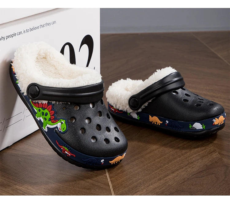 Sandalias de invierno para niños, zapatillas de piel para niños, zapatos para niñas, zuecos antideslizantes, sandalias bonitas de dibujos animados para niñas, zapatos para niños