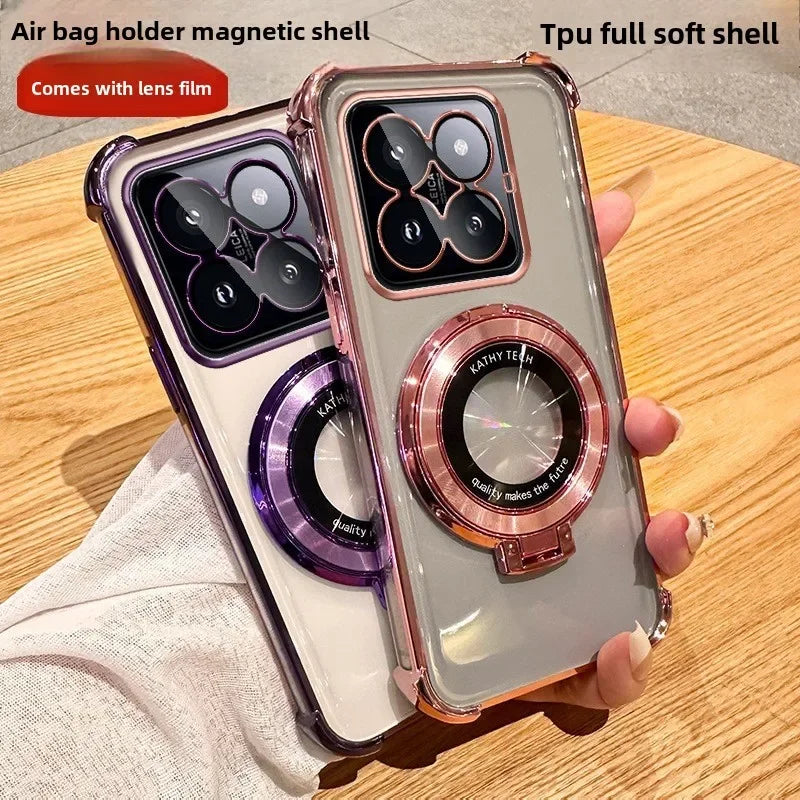 Funda de teléfono con revestimiento magnético para Xiaomi Redmi Note 11 13 14 Pro Plus 12C 13C 14C Poco X3 X5, funda con soporte transparente
