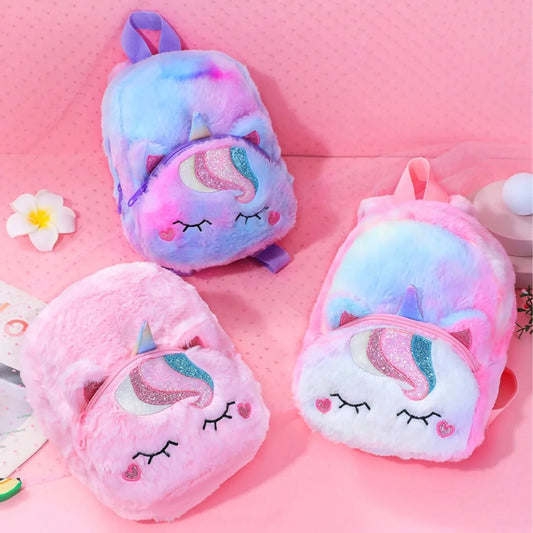 Nueva mochila transfronteriza de dibujos animados de unicornio de peluche para niños, mochila, mochila pequeña para chica bonita, mochila escolar