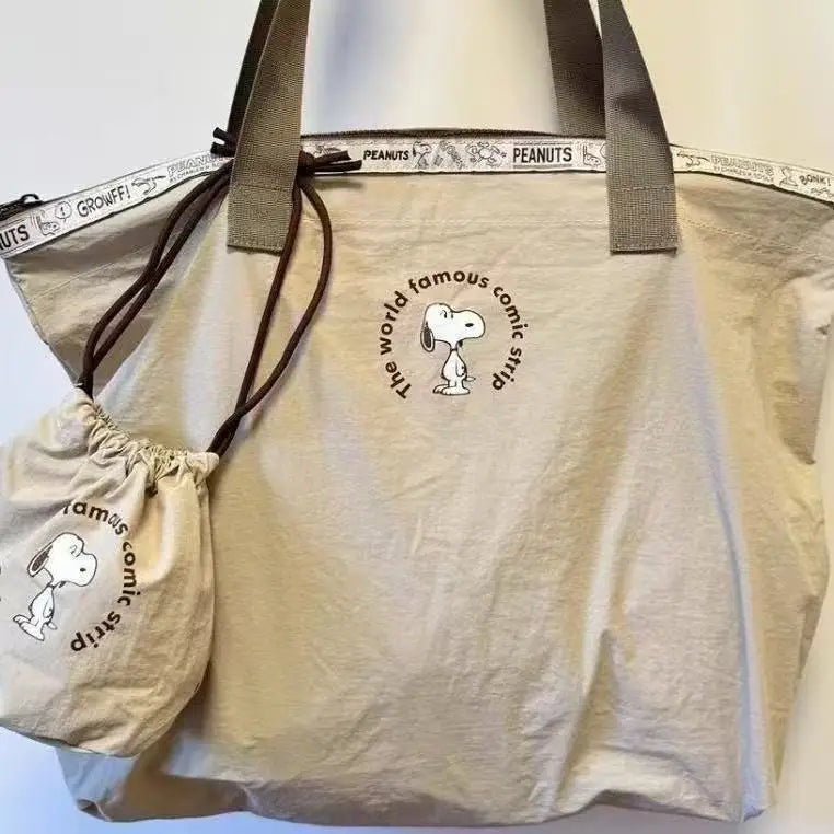 Bolso de Mano de Lona con Diseño de Snoopy, Estilo Kawaii, para Chicas, de Gran Capacidad, Simple, de Nailon