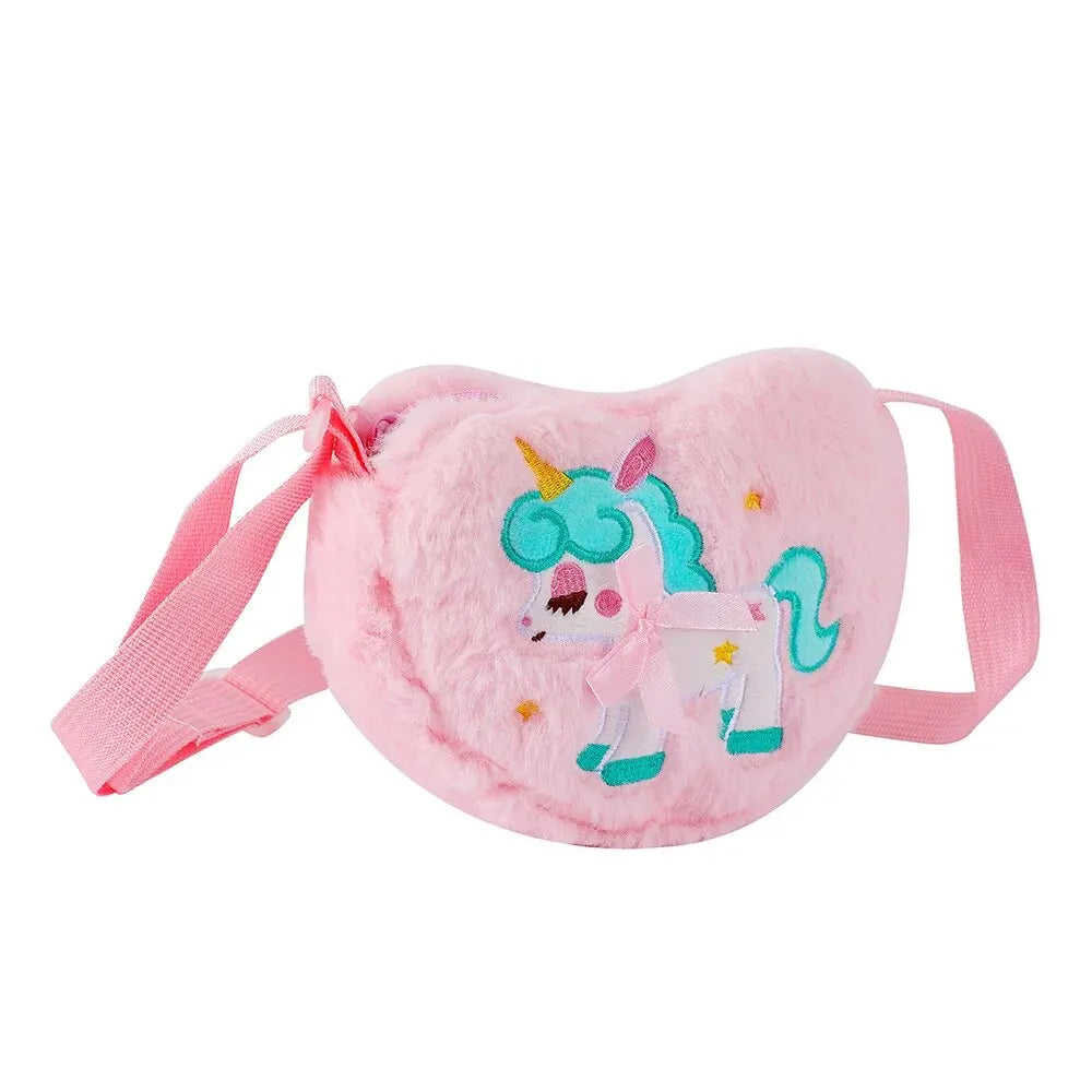 Lindo unicornio para niñas, bolso de hombro con cremallera de corazón de felpa, bolso de mensajero, monedero, cartera, bolso cruzado, regalo para niños, Mochila pequeña