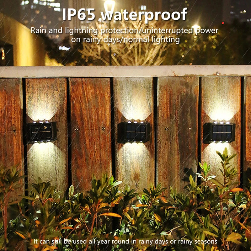 Lámpara Solar de pared de 4/6/8/10LED, decoración de calle para patio, luz impermeable para exteriores, iluminación luminosa arriba y abajo, lámpara de paisaje de jardín