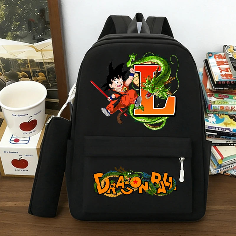 Juego de 2 Mochilas de Dragon Ball, Estuches para Lápices, Anime Son Goku, Bolsas de Hombro con Letras, Estuches para Bolígrafos, Mochilas Escolares Grandes de Dibujos Animados para Exteriores, Regalo