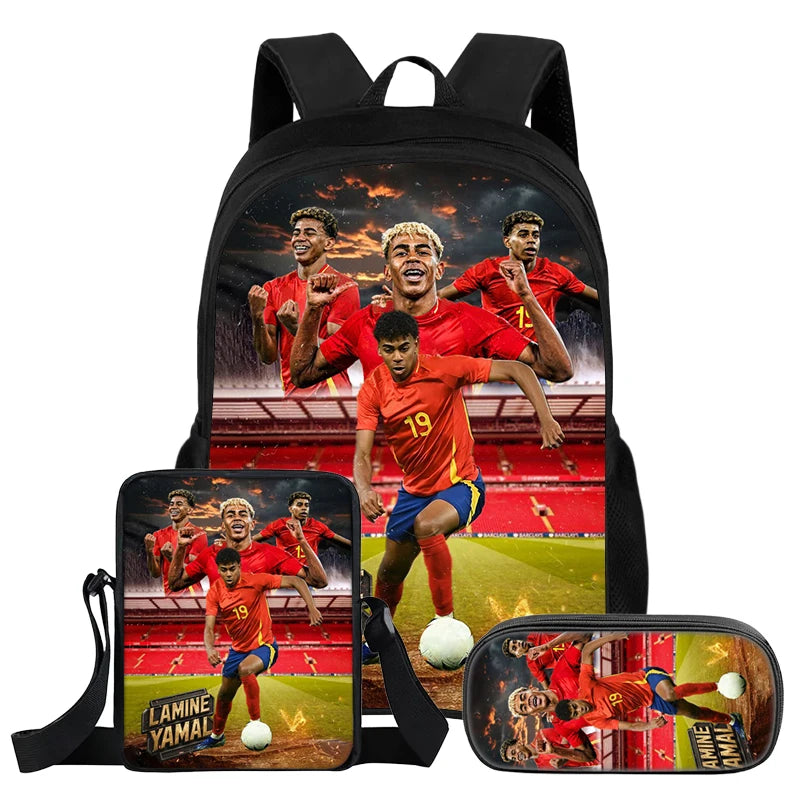 Conjunto de 3 uds de mochila L-Lamin Yamal para niños, estudiantes, estrella del fútbol, mochila, el mejor regalo, bolso de hombro, bolsas para lápices, mochila escolar