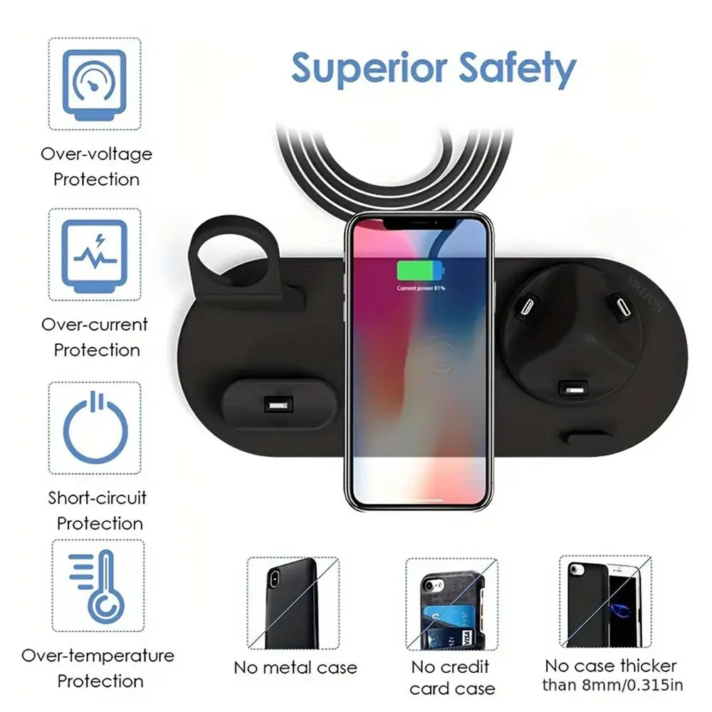 Estación de carga inalámbrica universal para iPhone17 16, 15, 14, 13, 12, 11 Pro Max/Pro/Mini/Plus y para AirPods Pro 2 - Carga rápida