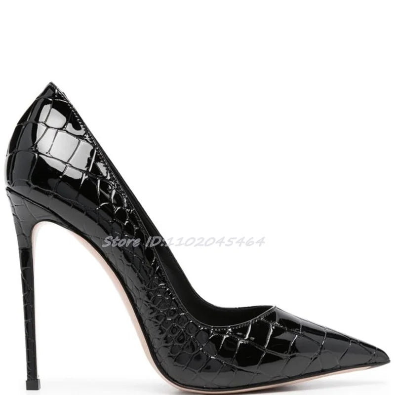 Zapatos de tacón alto sexis con punta estrecha de charol para mujer, tacones de aguja de talla grande, zapatos de tacón coloridos poco profundos y elegantes, zapatos de fiesta de diseñador de lujo