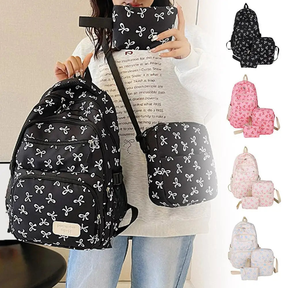 Conjunto de mochila de 3 uds., mochila con lazo de gran capacidad, bolso escolar de nailon con estampado de lazo, mochila para estudiantes con correa ajustable