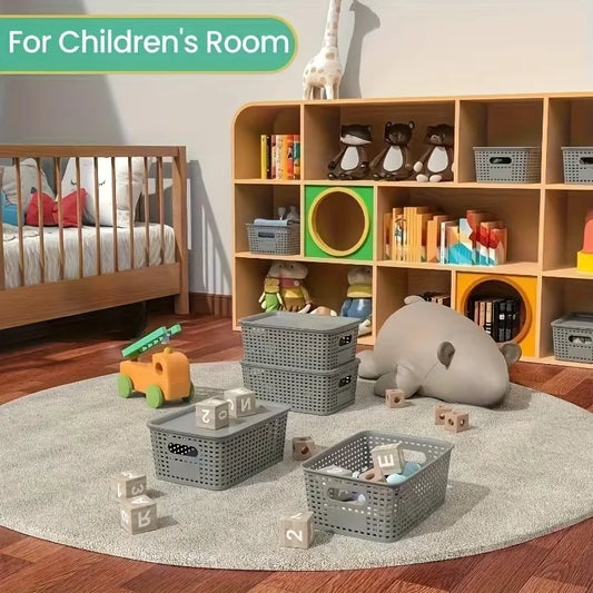 6 cajas de almacenamiento apilables con tapas, contenedor de estante de almacenamiento que ahorra espacio, adecuado para el hogar, la oficina, el dormitorio perfecto para uso doméstico