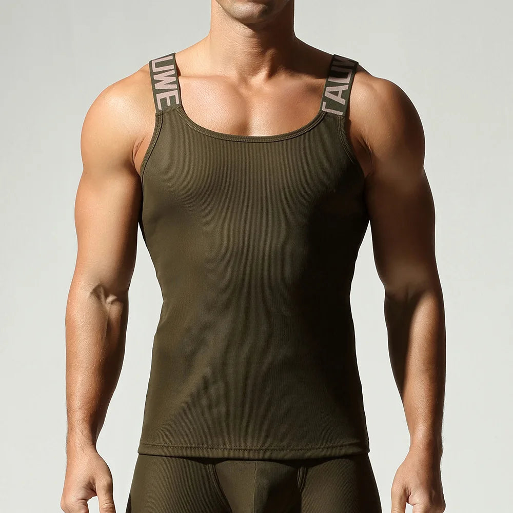Camisetas sin mangas a la moda para hombre, chaleco deportivo de entrenamiento sin mangas, camisolas acanaladas con tirantes elásticos de Color sólido, camisetas interiores ajustadas