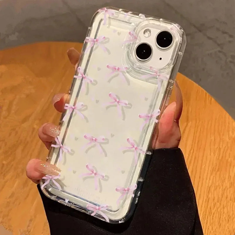 Bonita funda de teléfono con lazo de corazón rosa para IPhone 17 16 15 14 13 12 11 Pro Max 13 12 Mini 17Air 16e, fundas transparentes suaves a prueba de golpes