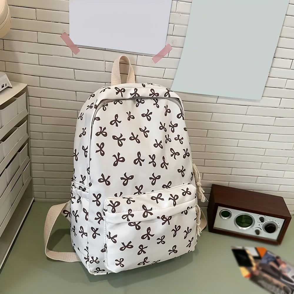 Mochila Moderna con Estampado de Lazo para la Escuela, con Protección para Laptop, Correas Ajustables, Regalo Perfecto para el Regreso a Clases para Niñas