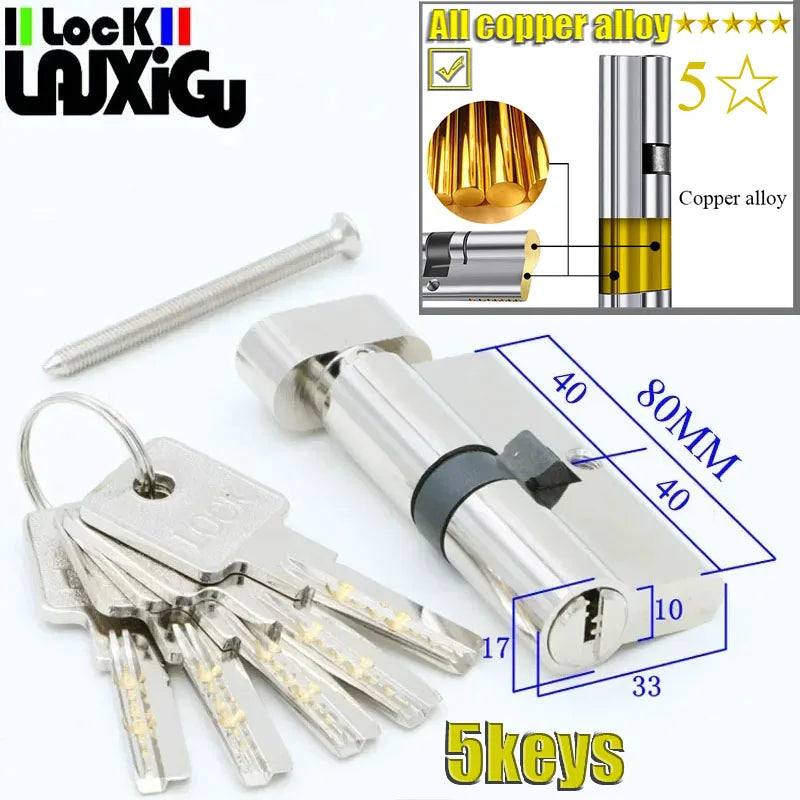 Cilindro de cobre de alta calidad, cerradura de cilindro para puerta exterior, cerradura de entrada, cerradura de puerta de cilindro, 5 llaves, cerradura de puerta de 50MM-120MM