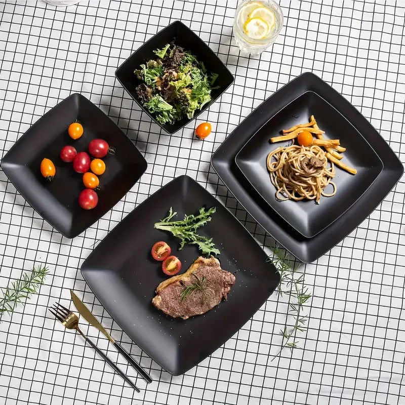 Juego de Vajilla de 16/32 Piezas, Plato Cuadrado para Carne, Tazón para Ensalada, Plato Cuadrado, Tazón, Taza, Ecológico y Duradero