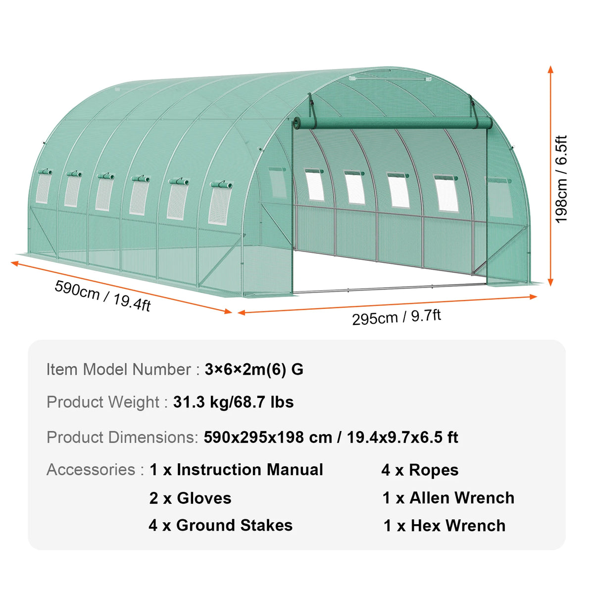 SucceBuy-Casa de aro para invernadero, túnel para invernadero, planta, casa caliente con marco de acero, cubierta de PE, puerta enrollable con cremallera