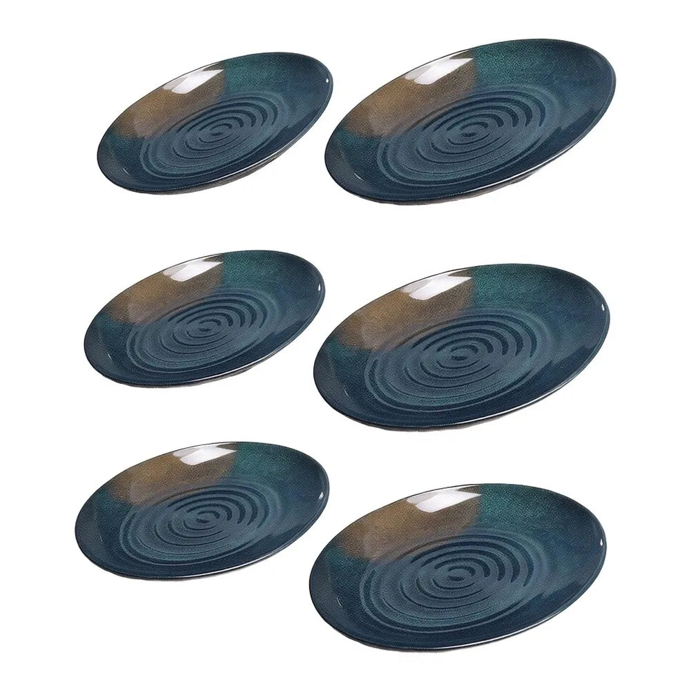 Juego de 6 Platos de Melamina Negros, Platos Planos con Ondas Concéntricas para Servir Platos Fríos, Filetes, para Restaurante, Hogar, Vajilla