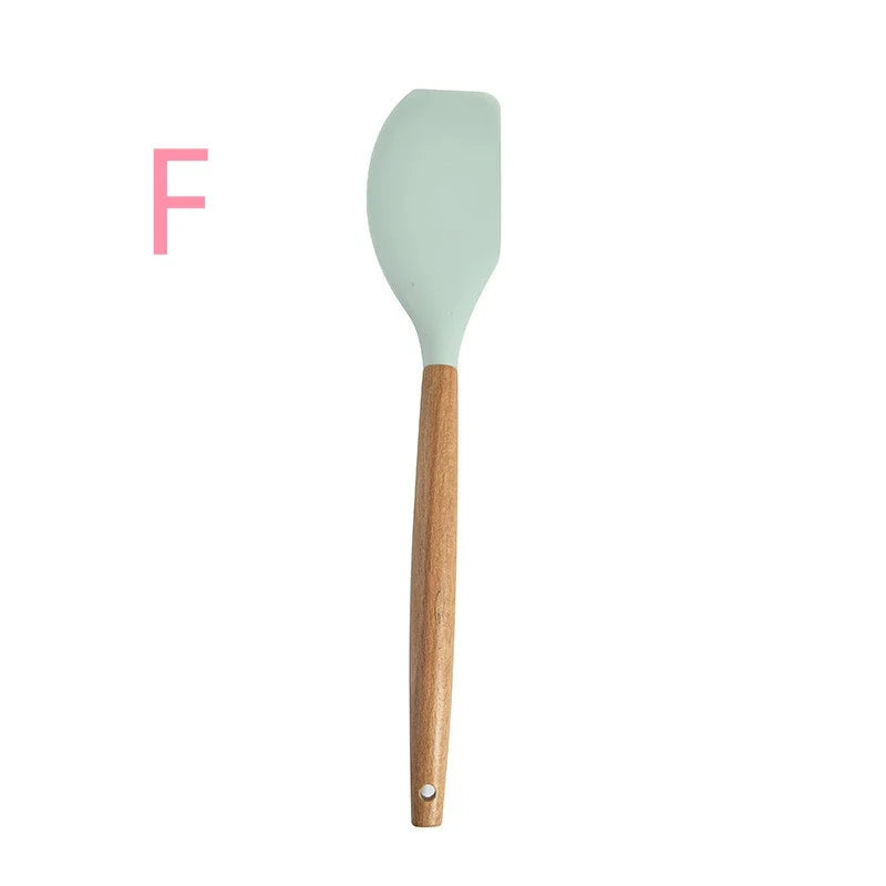 Nuevo Juego de Utensilios de Cocina de Silicona con Mango de Madera 2026, 12 Piezas, Espátula y Cuchara Antiadherentes, Accesorios para Cocinar en el Hogar