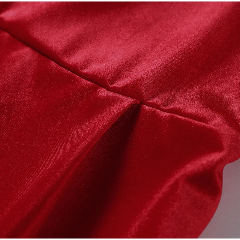 Vestidos elegantes lisos con cuello de pico para mujer, minivestidos femeninos de terciopelo rojo con tirantes y espalda descubierta, moda de línea A para fiesta de otoño 2024