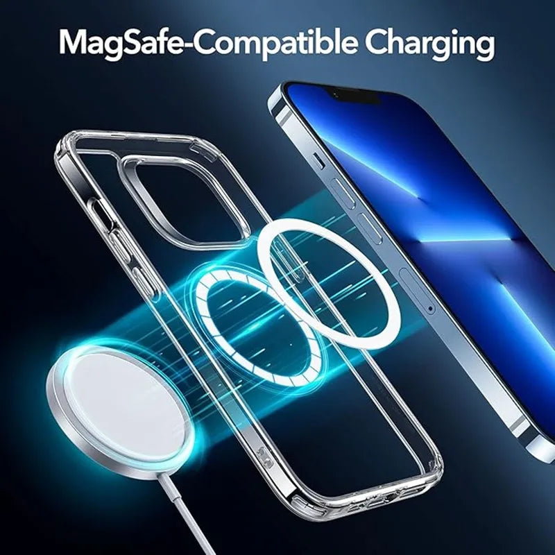 Funda de teléfono transparente magnética Original para Magsafe para iPhone 17 16 15 14 Plus 13 12 11 Pro Max cubierta trasera de carga inalámbrica
