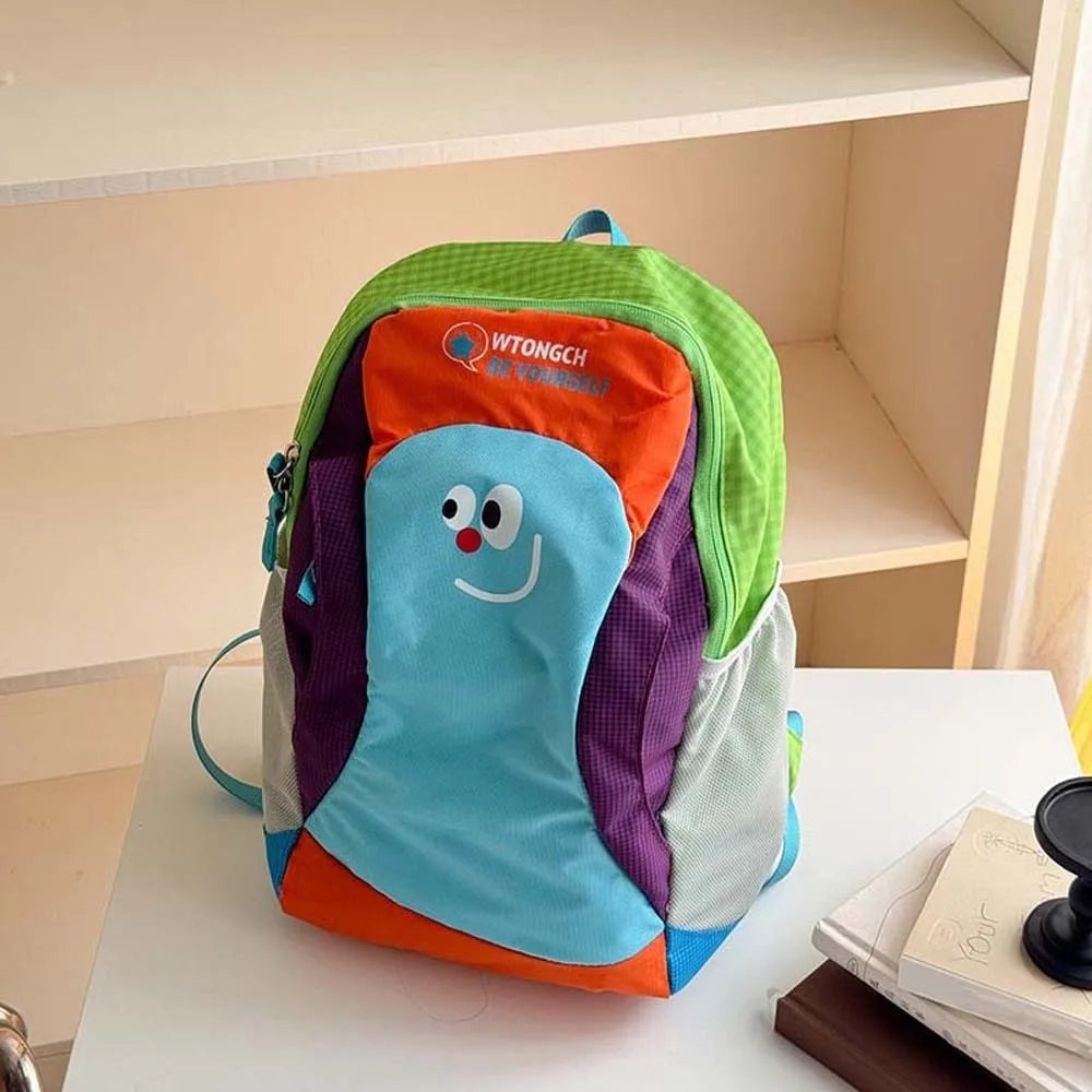 Mochila de tela Oxford para niños, mochila ergonómica con dibujos animados para guardería, mochila ligera y duradera con bloques de color para estudiantes