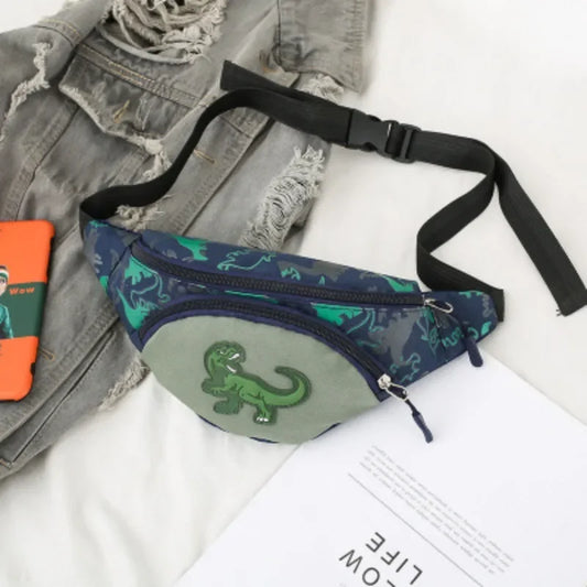 Lindas bolsas de almacenamiento de dinosaurio de dibujos animados para niños, teléfono, auriculares, bolsa de dinero, organizador de moda, bolsa de pecho y cintura, bolsa de cinturón para niños