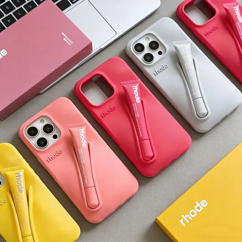 Maquillaje Rhode con caja, soporte para lápiz labial, funda de teléfono para IPhone17 Air 11 12 13 14 15 16 Pro Max Plus, funda suave de silicona para brillo de labios