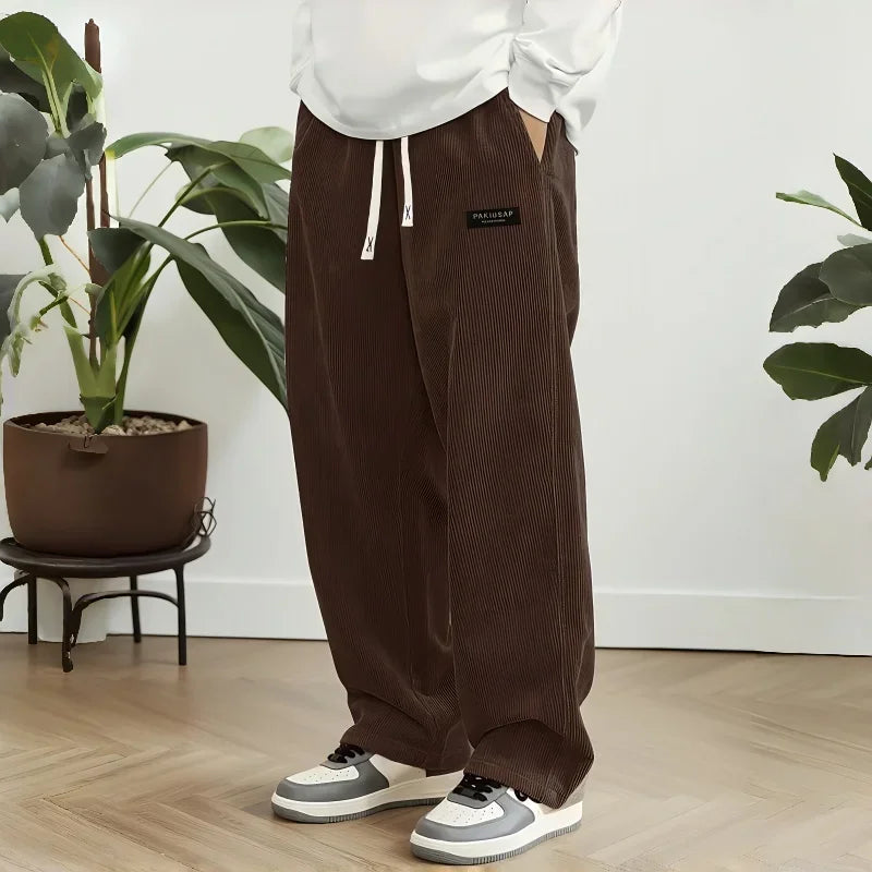 Pantalones Casuales de Pana para Hombre 2026, Pantalones Holgados de Moda, Pantalones Deportivos Rectos con Cintura Elástica y Cordón, Ropa Urbana para Exteriores