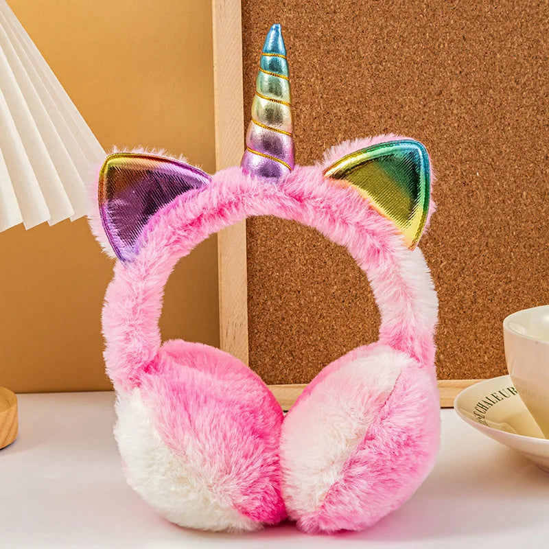 Nuevo encantador invierno cálido unicornio calentadores de orejas Tie Dye orejeras de felpa para mujeres juguetonas niñas orejeras protección contra el frío caliente