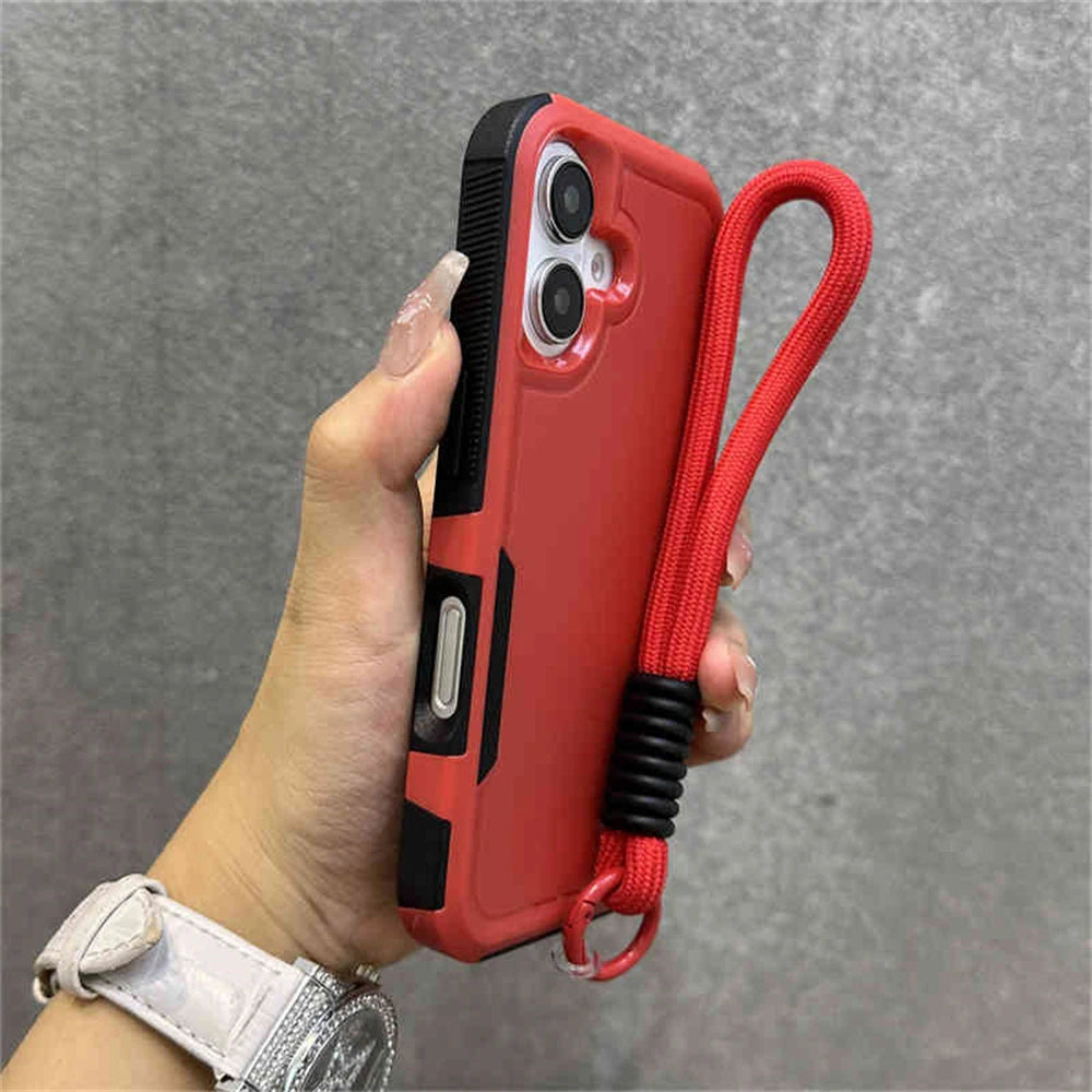 Armadura de parachoques híbrida de lujo, pulsera, correa para muñeca, cordón, funda de teléfono para iPhone 17 16 11 12 13 14 15 Pro Max XR, funda a prueba de golpes