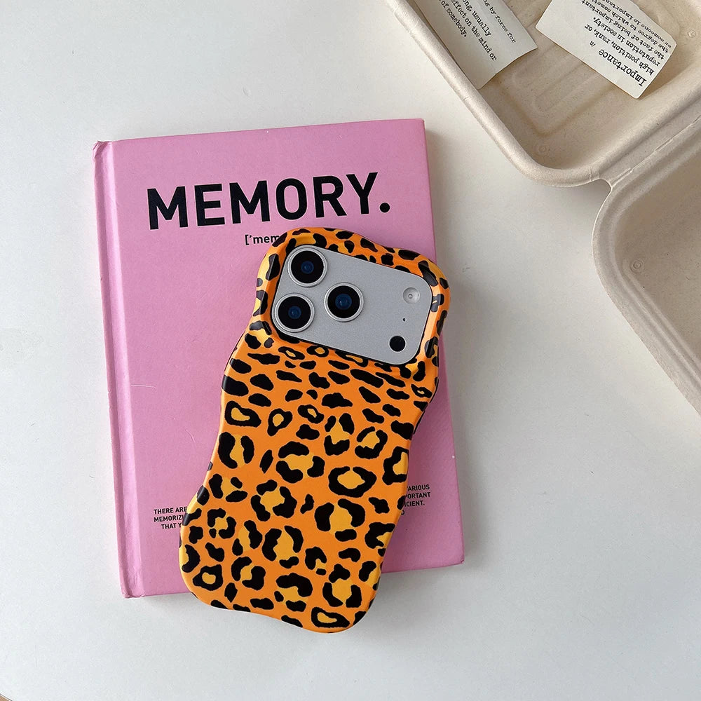 Funda protectora de lujo 2 en 1 con estampado de leopardo degradado a prueba de golpes para IPhone 13 14 15 16 17 Pro Max Wave Edge contraportada