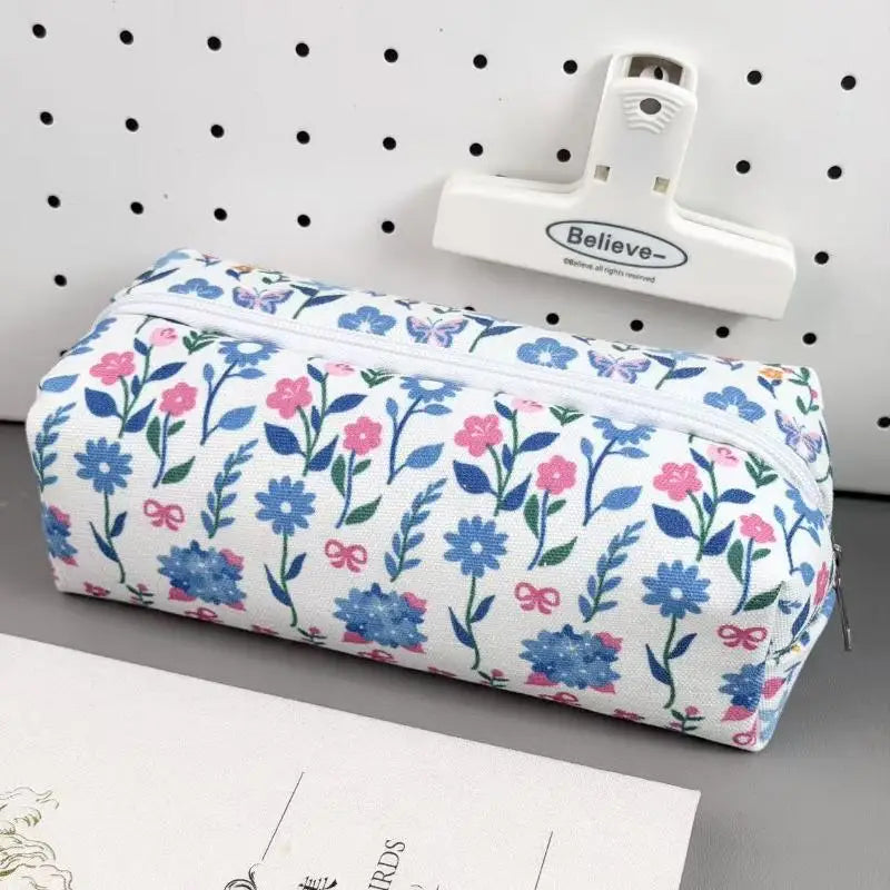 Bolsa de lona con cremallera para lápices, diseño de animales y flores, para la escuela, oficina y uso diario, suministros de papelería para estudiantes