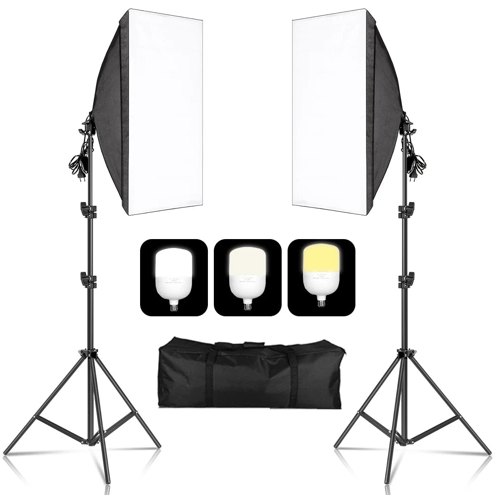 Kit de iluminación Softbox de 20-135W, lámpara LED de fotografía de 50x70CM, equipo profesional de sistema de luz continua para estudio fotográfico