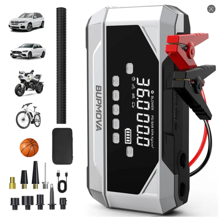 Arrancador de Coches con Compresor de Aire, Pantalla LCD, 21800mAh, Cargador Portátil, Dispositivo de Arranque de Batería de Coche de 6000A, Cargador de Batería para Coche de 12V (Todo Gasolina/10L Diésel), Arranque Rápi