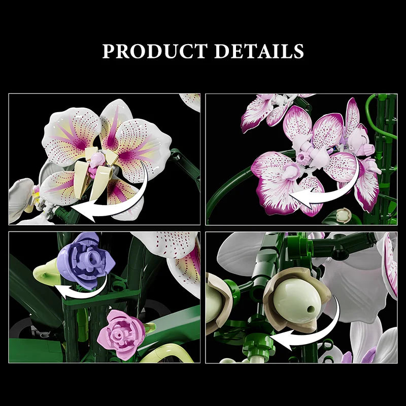 Orquídea creativa Cymbidium flores eternas planta en maceta bloques de construcción simulación Phalaenopsis DIY ladrillos juguetes regalo de San Valentín