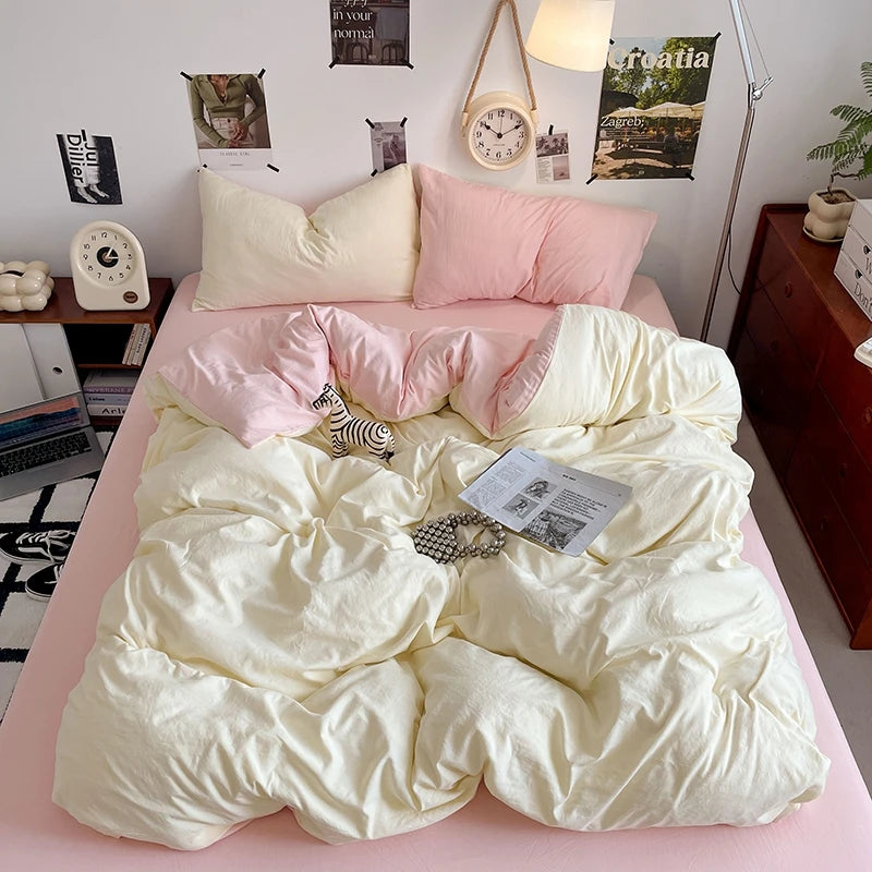 Funda nórdica de poliéster para dormitorio, juego de ropa de cama de 3 piezas, Color liso, rosa y gris, 2 fundas de almohada