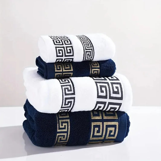 Juego de toallas de algodón con letras bordadas S - 1/2/3 piezas, toallas de mano suaves y absorbentes de jacquard para lavar la cara y las manos, para baño, gimnasio, spa
