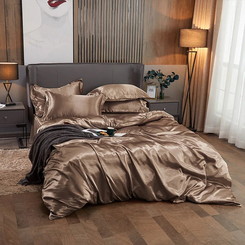 Juego de funda nórdica de cama 120/150/180/200 Tencel, juego de cama de seda negro, verde, blanco, Sábana de verano, Sábana bajera elástica de lujo 180x200