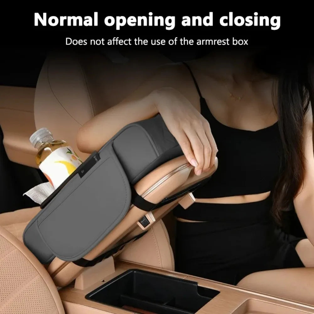 Cojín para reposabrazos de consola central de coche con 2 portavasos, almohadilla para reposabrazos de cuero PU, funda de almohada portátil para reposabrazos de coche, almohadilla de altura