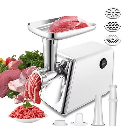 Picadora de carne eléctrica, máquina para hacer salchichas con 3 placas de molienda, empujador de alimentos, picadora de carne, exprimidor, picadora de alimentos para el hogar y la cocina